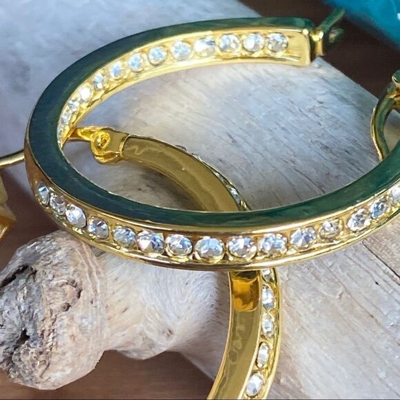 Channel Set Swarovski Crystals Statement Gold Hoop Earrings - Picture 4 of 9